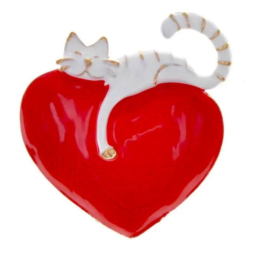 Cat Heart Brooch Enamel Pin Gold Love Kitty white red Stylish Pet Cute Stylish